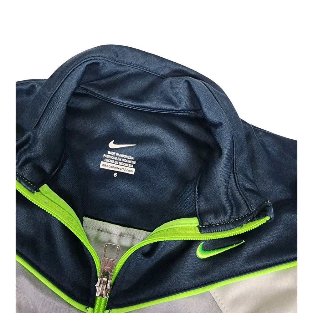 Nike‎ Boys Track Jacket Size 6 Navy Grey Lime Green Full Zip Colorblock Active